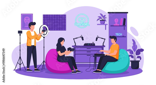 Podcast Recording Session with Two Guests and a Host.