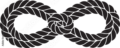 Black rope infinity symbol, vector knot icon, twisted cord emblem, infinite loop design