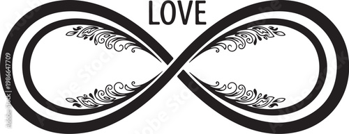 Infinity Love Symbol, Black Floral Vector Icon, Ornate Heart Design, Elegant Graphic Element