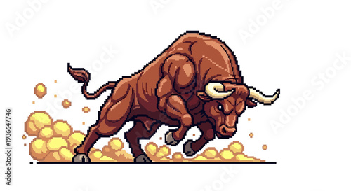 Powerful Charging Bull Illustration with Muscular Body and Fierce Expression.