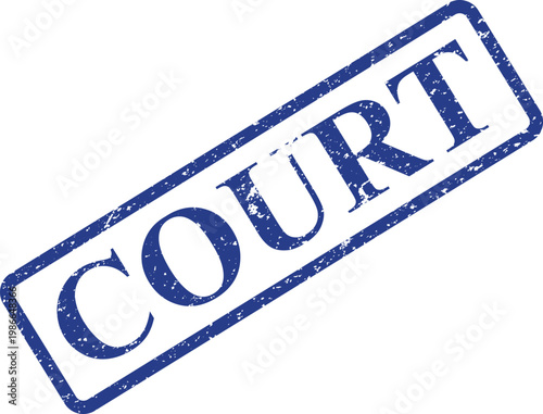 Blue grunge rubber stamp mark with the word COURT indicating legal or judicial authority