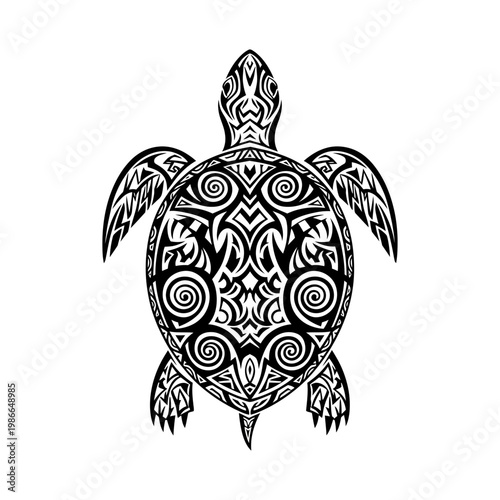 Tribal Turtle Tattoo Design - Black and White Polynesian Art