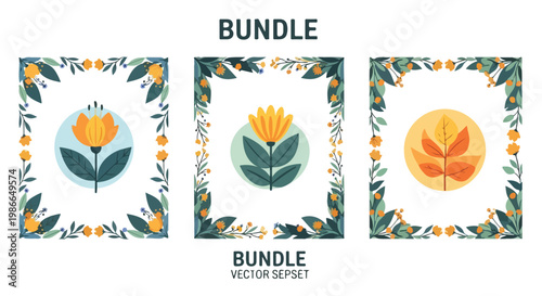Set of 3 Folk Art Floral Frames Vector