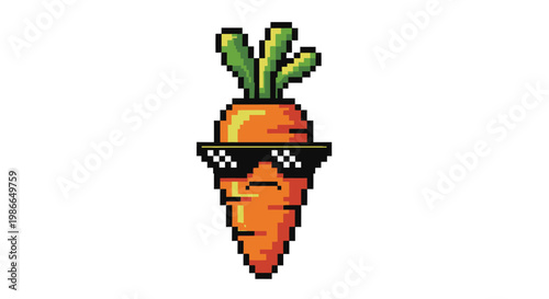 Pixel Art Carrot Wearing Sunglasses.