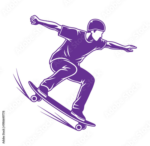 man skateboarding with arms outstretched in mid air on a skateboard