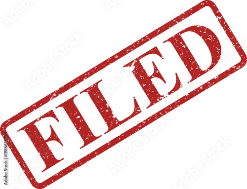 Red textured rubber stamp mark with the word FILED indicating official document processing