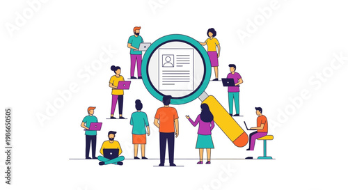 Teamwork and Collaboration Analyzing Data with Magnifying Glass.