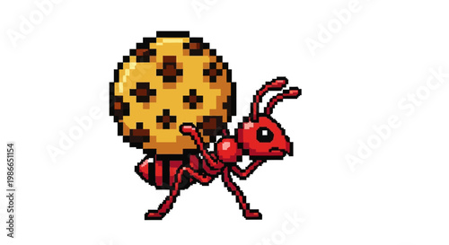 Pixel Art Ant Carrying a Giant Cookie.
