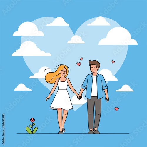 A cartoon couple holding hands