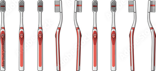 Modern Toothbrushes and Oral Hygiene Equipment Vector Set Featuring Diverse Dental Care Tools Brushing Devices and Personal Grooming Accessories Isolated on White Background