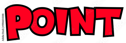 「POINT」大文字の英字パーツ素材。黒太フチと赤文字のポップなロゴ。ポイント還元・告知広告用。