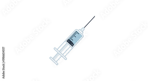 Medical syringe, injection needle, healthcare icon, vaccination tool, blue illustration