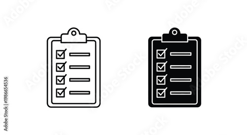 Vector illustration of a modern clipboard checklist or to-do list icon in both outline and solid styles.