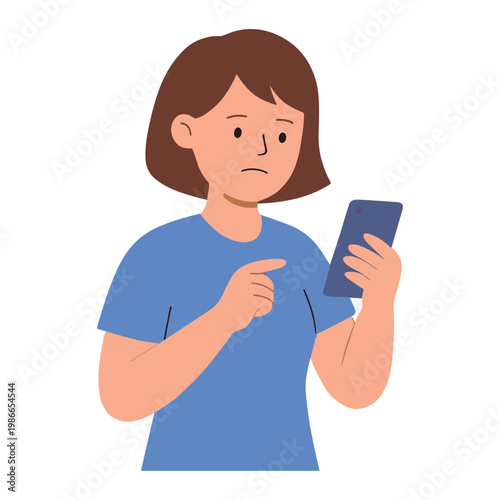 Woman looks concerned while checking her phone indoors