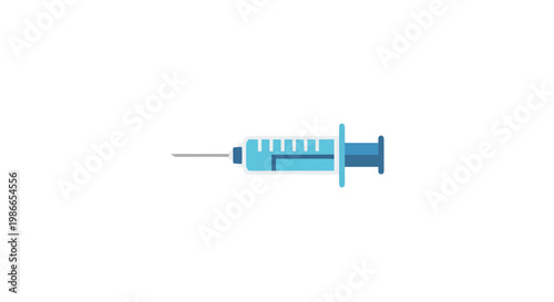 Medical syringe icon, blue vaccination needle, healthcare symbol, medical equipment