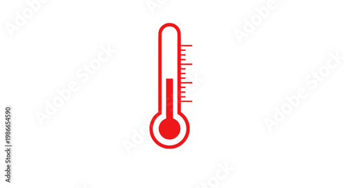 Red thermometer icon, temperature gauge symbol, heat indicator, weather graphics