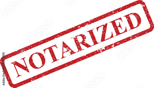 Red textured rubber stamp with the word NOTARIZED confirming legal authenticity on a document