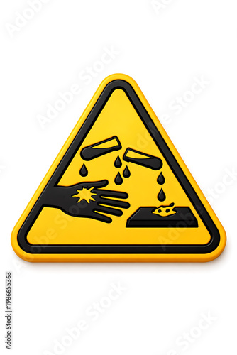 Hazardous substance warning sign indicating corrosion to skin and materials, vector illustration