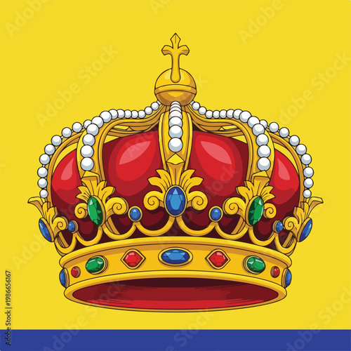 Ornate crown with jewels on yellow