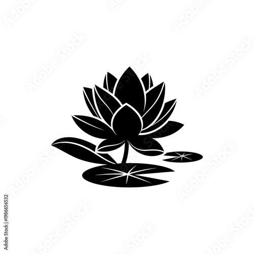Black Silhouette of Lotus Flower Floating on Water