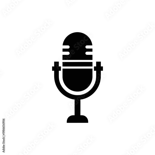 Simple Black Vintage Microphone Icon on White Background