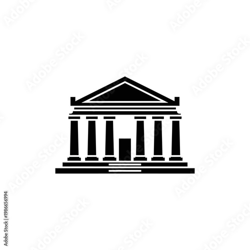 Black and White Icon of Classical Greek Temple with Columns