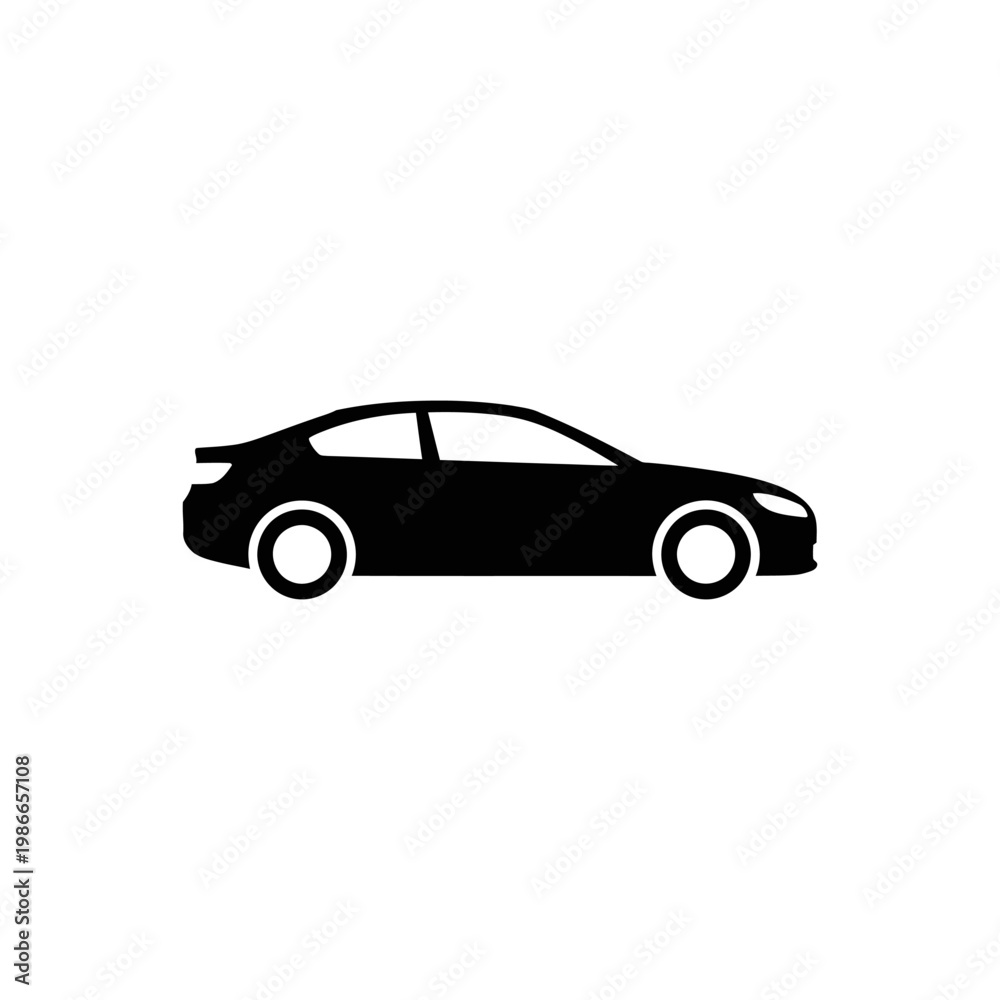Fototapeta premium Minimalist Black Sedan Car Icon on White Background