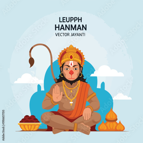 A cartoon hanuman sitting in lotus pose