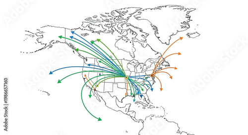 An infographic illustration shows the concept of US military escalation using a vector design featuring directional arrows spreading across a map of the USA, conveying a sense of global