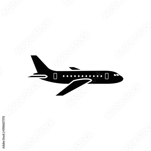 Black Silhouette of Passenger Airplane Icon
