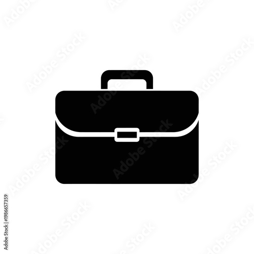 Simple Black Briefcase Icon with Handle and Buckle
