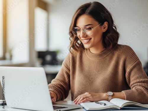 Woman working on laptop isolated on white background isolated on white background