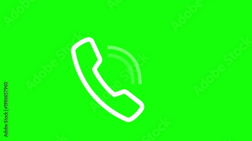 A white telephone handset with incoming call waves on green screen