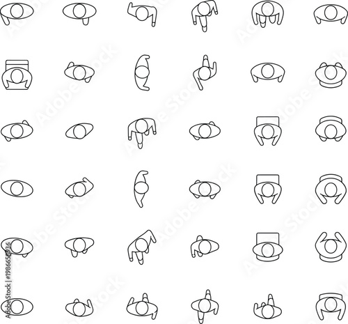 Fotografie People top view icons set, overhead human poses collection, line vector illustra