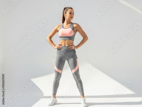 Woman in athletic wear posing isolated on white background isolated on white background