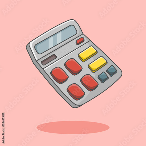 Simple calculator icon flat cartoon vector illustration on pink background.