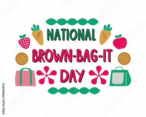 Brown Bag Lunch Day Vector Art, Homemade Food and School Lunch Illustration Isolated on White