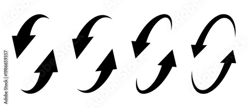 上向き下向き、循環の曲線矢印（モノクローム）