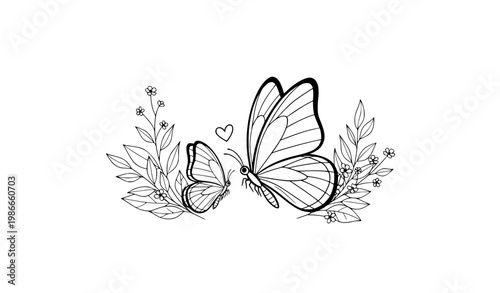 Adorable Mother Butterfly and Baby Butterfly Bonding Moment Nature Vector Illustration