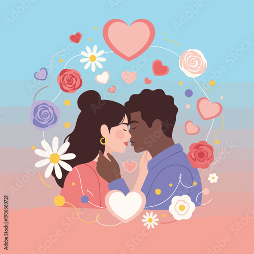 A cartoon illustration of a couple kissing (1)
