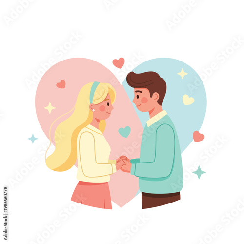 A cartoon illustration of a couple holding hands
