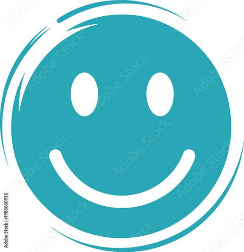 Smiley face icon, simple blue round happy face representing positivity joy feedback rating and user experience interface graphics.