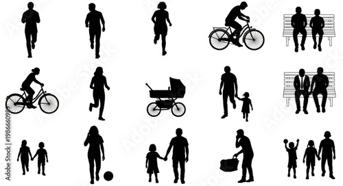 Collection of Silhouettes Representing Various Human Activities and Relationships.
