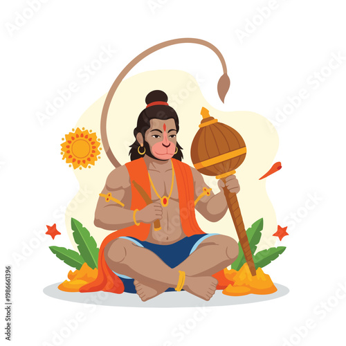 A cartoon illustration of a Hindu god sitting cross-legged
