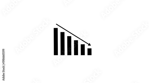 A simple black graphic depicting a declining bar chart with a trendline