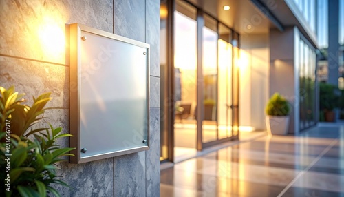 Signboard Exterior: A sleek and modern outdoor signboard adorns the exterior of a contemporary building, its reflective surface hinting at the bustling activity within.