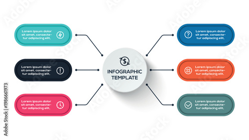 Business Timeline infographic with 6 steps, options, parts or processes. Template for web 