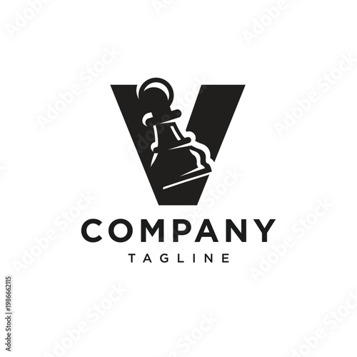 Letter V Pawn Chess Logo Icon Vector