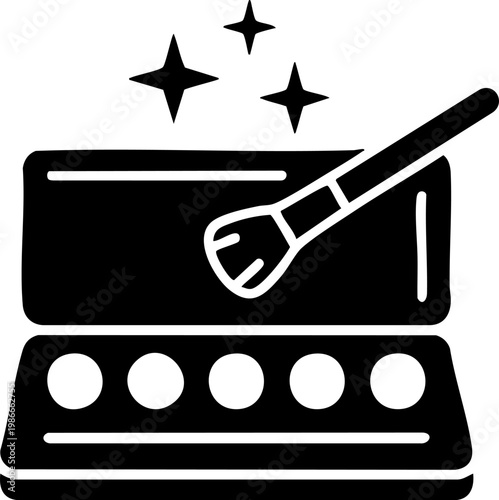 Eyeshadow palette with brush and shining stars for professional makeup artistry.