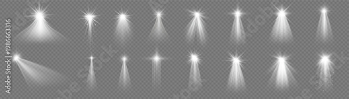 A collection of white spotlights shining on a gray background
